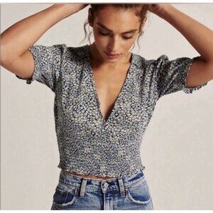 Abercrombie And Fitch Floral Cropped Cottagecore Prairie Boho Blouse XS EUC